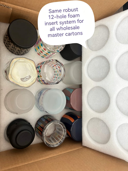 Secure 12-hole protective foam packaging insert for bulk wholesale luxury glass candle vessels - Verse & Vessel