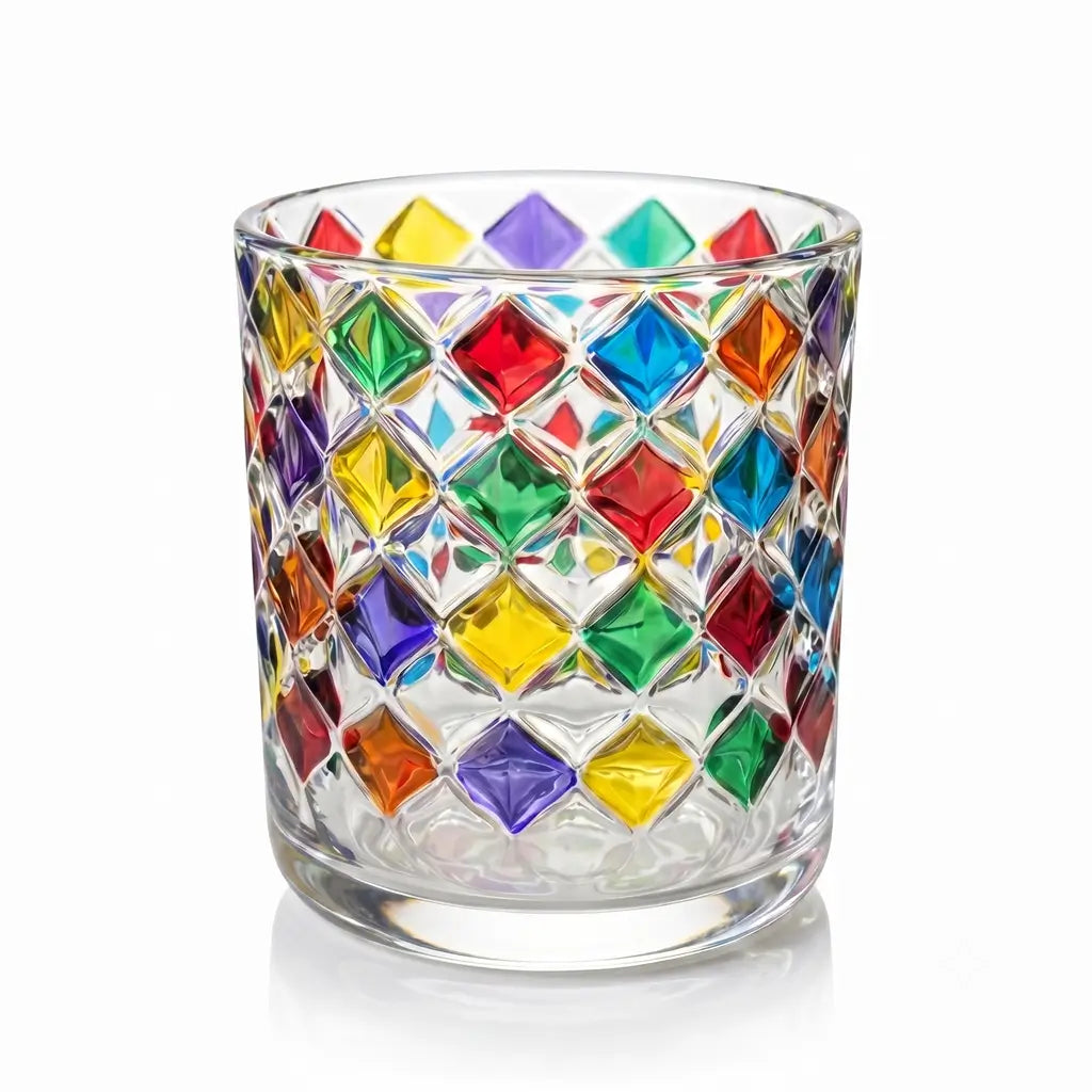 Wholesale translucent multicolor 3D diamond faceted glass candle vessel 8 oz
