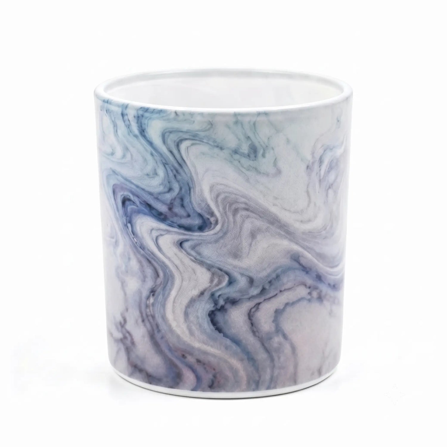 Wholesale smooth blue marble fluid ink glass candle vessel 8 oz for modern niche fragrances