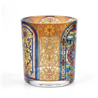 Wholesale amber and gold Art Deco stained glass candle vessel 8 oz