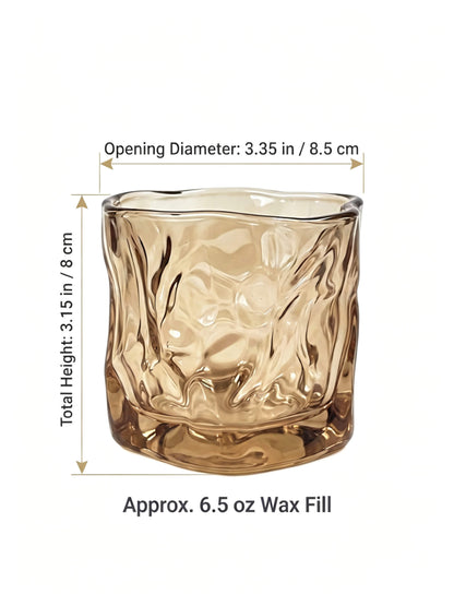 B2B dimension chart for wabi sabi folded candle glass showing 8.5x8cm size and 6.5 oz wax fill
