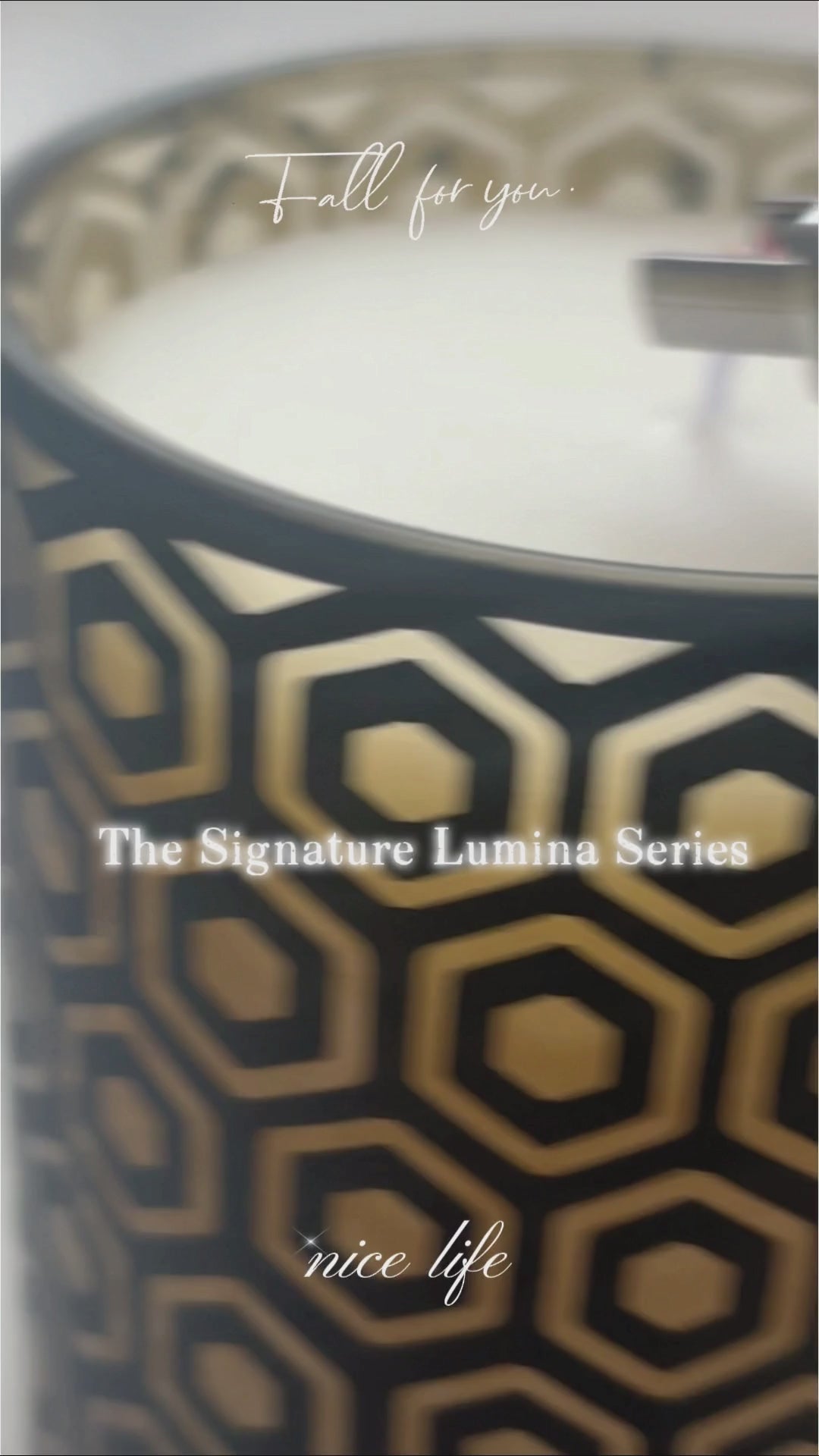 Signature Lumina diamond cut-out architectural glass candle vessel burn test, showcasing geometric light projection, heavy-wall durability, and perfect soy wax adhesion for wholesale candle makers.