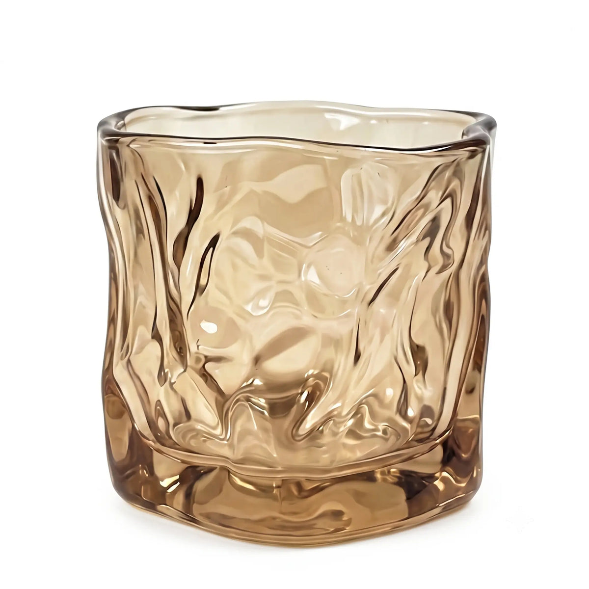 Wabi-Sabi Fold amber glow 6.5oz glass candle vessel with irregular folded form