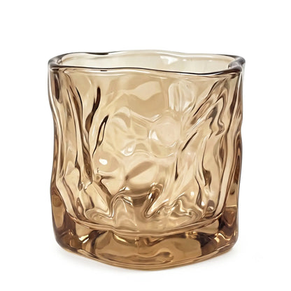 Wabi-Sabi Fold amber glow 6.5oz glass candle vessel with irregular folded form