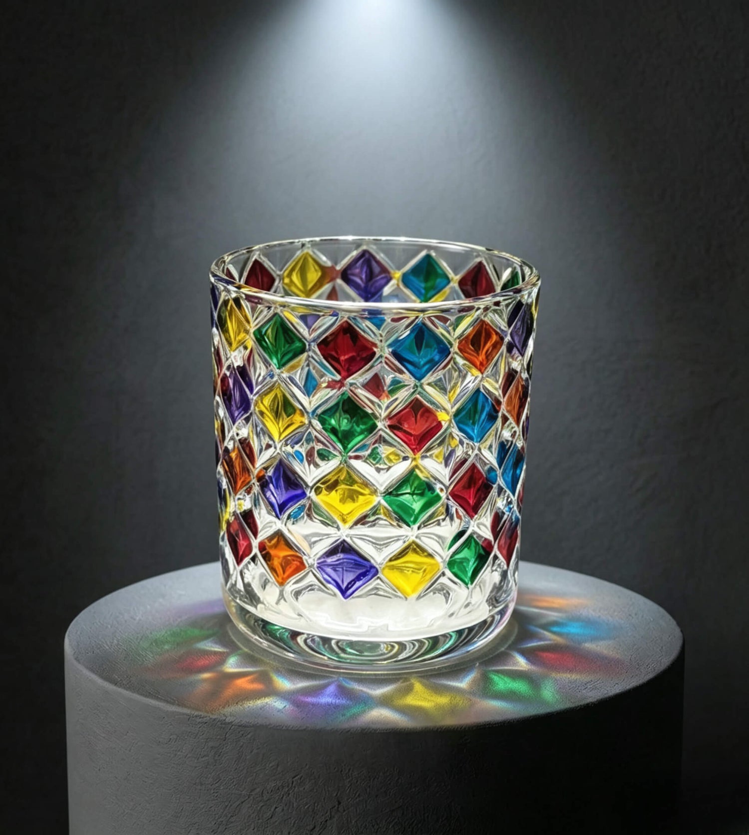 Wholesale translucent multicolor 3D diamond faceted glass candle vessel 8 oz