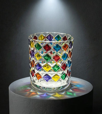 Wholesale translucent multicolor 3D diamond faceted glass candle vessel 8 oz