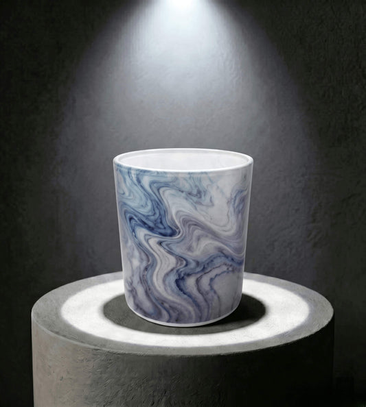 Wholesale smooth blue marble fluid ink glass candle vessel 8 oz for modern niche fragrances
