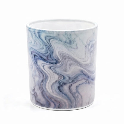 Wholesale smooth blue marble fluid ink glass candle vessel 8 oz for modern niche fragrances