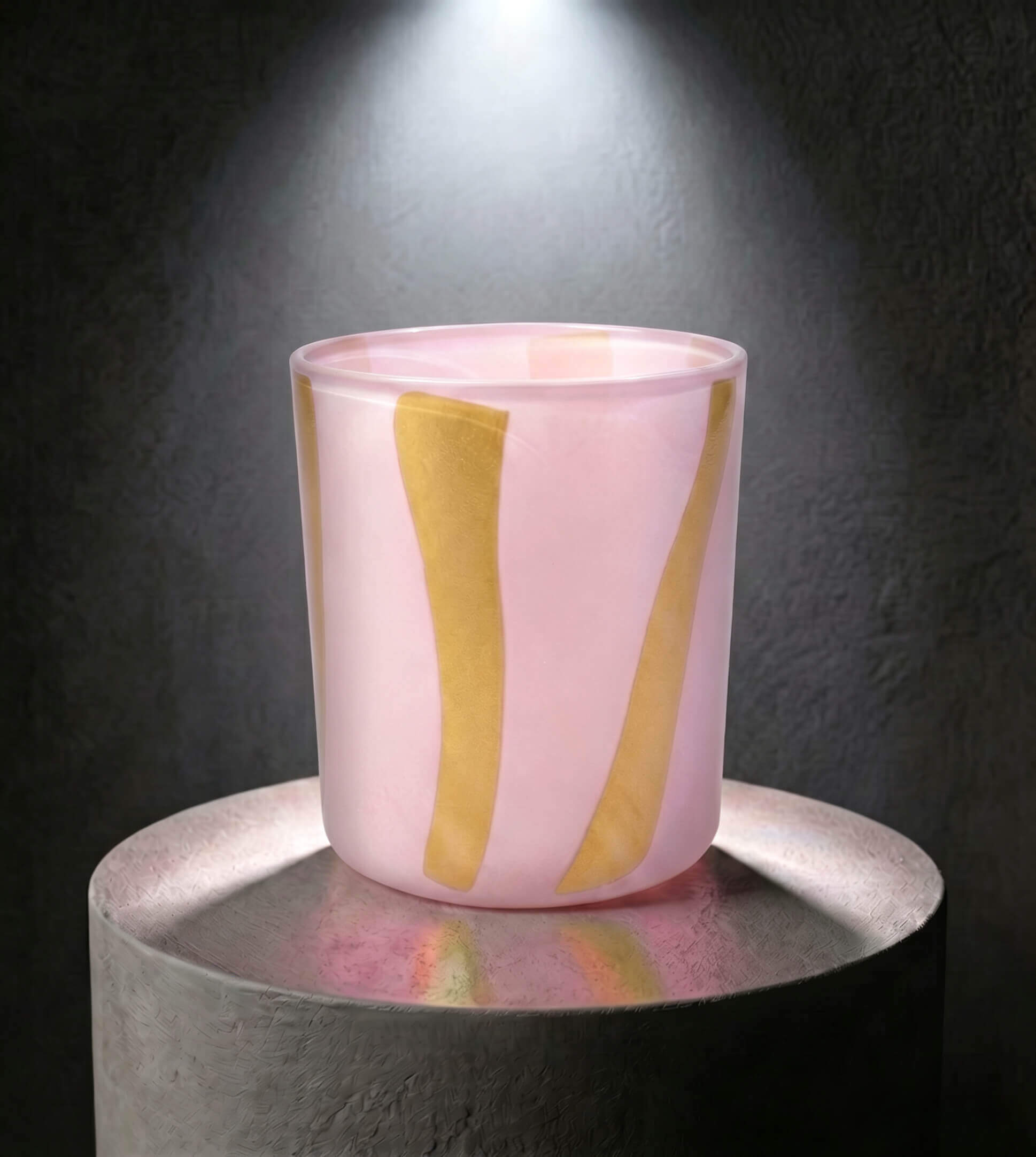 Wholesale modern minimalist glass candle vessel 8 oz dusty pink and bright yellow stripe pattern