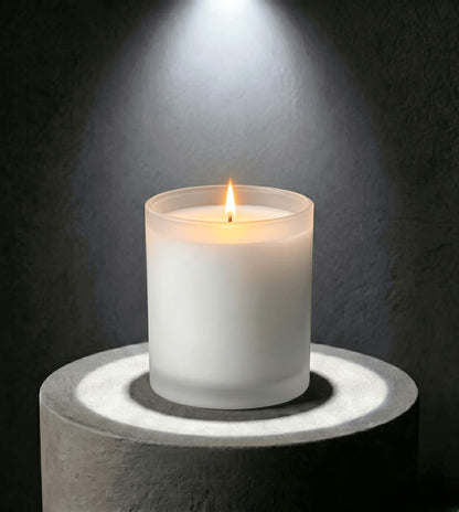 Wholesale pristine frosted white minimalist glass candle vessel 8 oz with a warm diffused glow