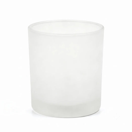 Wholesale pristine frosted white minimalist glass candle vessel 8 oz with a warm diffused glow