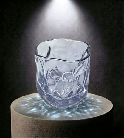 Wholesale smoky quartz wabi sabi fold artisan glass candle vessel 6.5 oz under spotlight