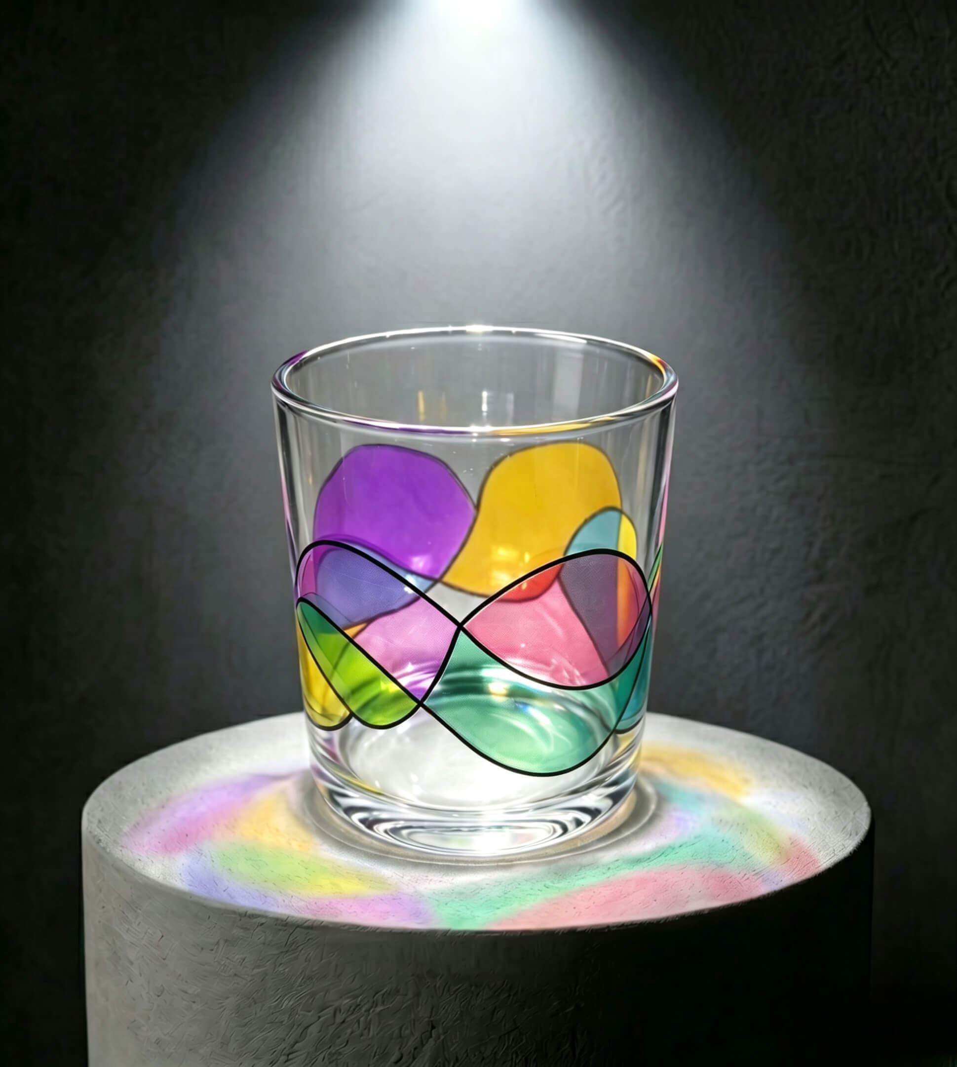 Wholesale tactile iridescent glass candle vessel with raised abstract fluid lines 8 oz