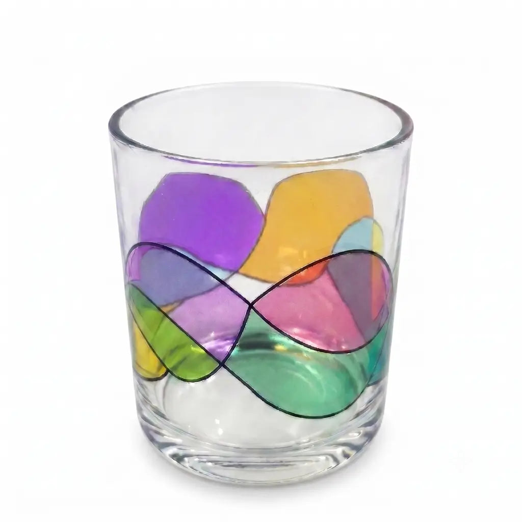 Wholesale tactile iridescent glass candle vessel with raised abstract fluid lines 8 oz